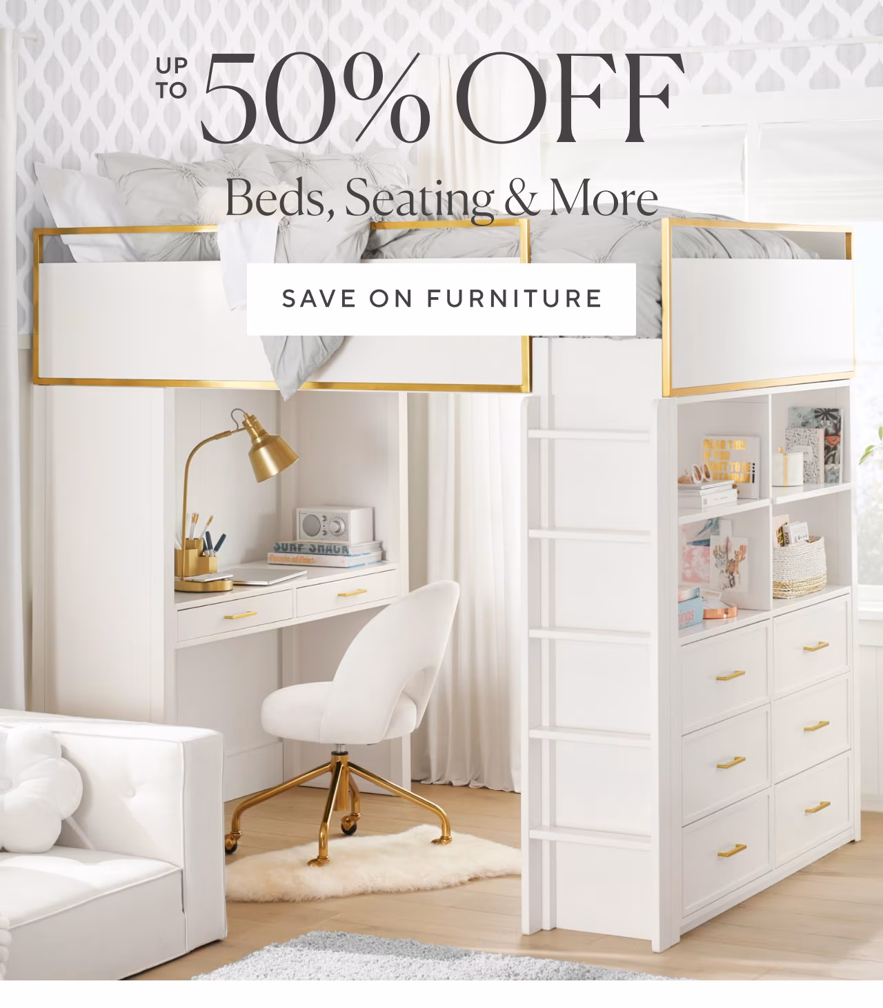 Up to 50% off beds, seating, and more