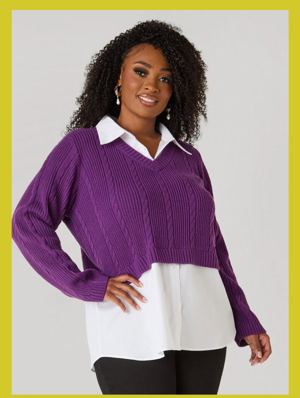 Paneled Cable Knit Sweater