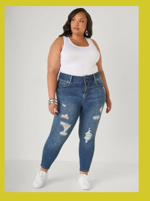 Distressed Mid Rise Skinny Jeans