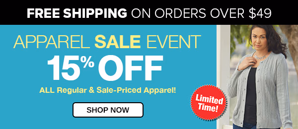 Apparel Sale Event: 15% Off All Regular & Sale-Priced Apparel