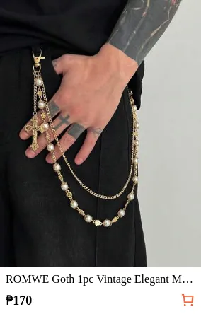 ROMWE Goth 1pc Vintage Elegant Minimalist Multi-Color Crystal & Faux Pearl Pants Chain, Men Punk Hip Hop Cross Body Chain, For Pants Decoration