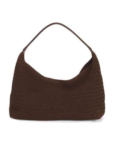 Suede Slouchy Woven Shoulder Bag for Women | Chocolate