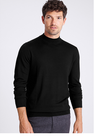 Black Merino Mock-Neck Jumper