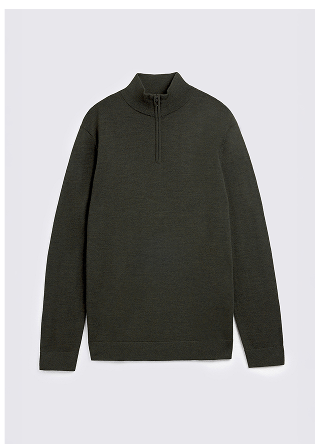 Khaki Merino Zip-Neck Jumper