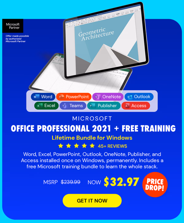 Microsoft Office Pro 2021 for Windows: Lifetime License + A FREE Microsoft Training Bundle (RISE)