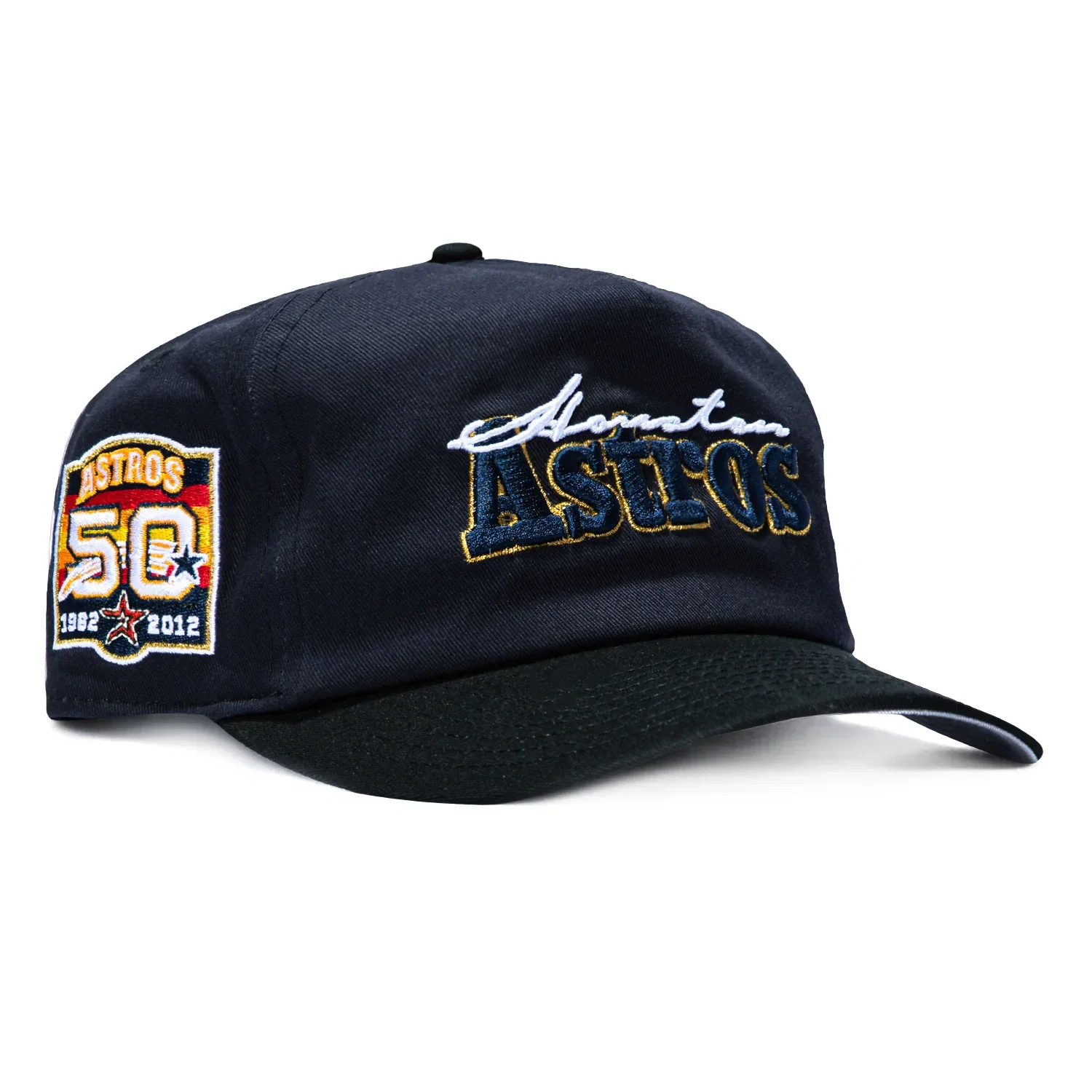 Image of New Era 19Twenty Retro Word Houston Astros 50th Anniversary Patch Snapback Pre-Curved Hat - Navy, Black