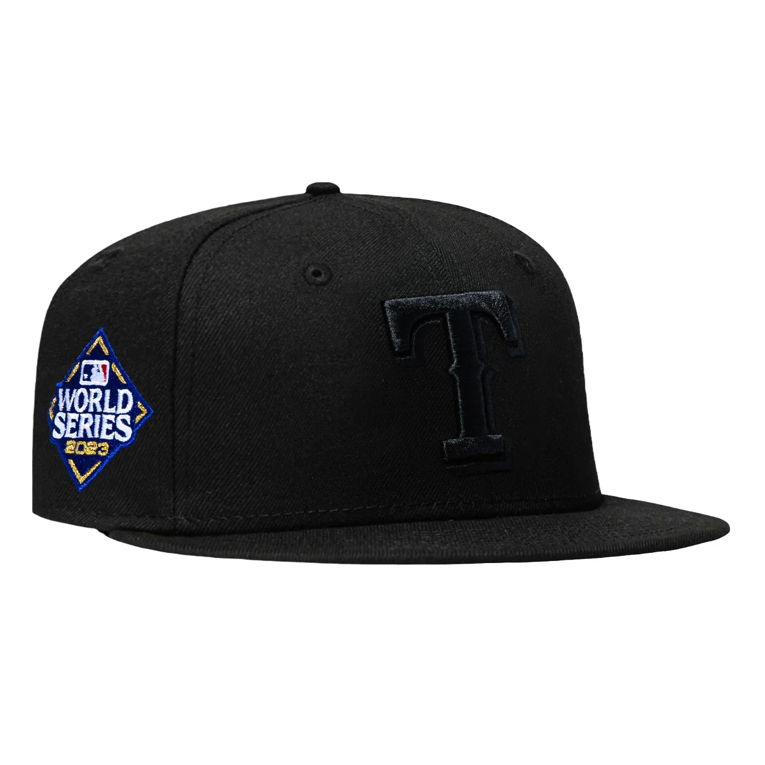 Image of New Era 59Fifty Black Widow Texas Rangers 2023 World Series Patch Red UV Hat - Black, Black