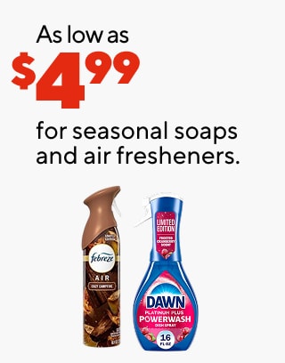 Fall vibes, scary-good savings
Up to 30% off select Halloween decorations
As low as $18.99 for seasonal K-Cup pods
As low as $4.99 for seasonal soaps and air fresheners
As low as $4.99 for Halloween candy and snacks