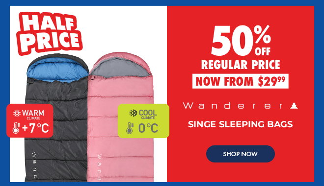 50% off reg Wanderer Singe Sleeping Bags
