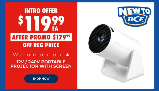 Intro offer $119.99 Wanderer 12v/240v Portable Projector with Screen