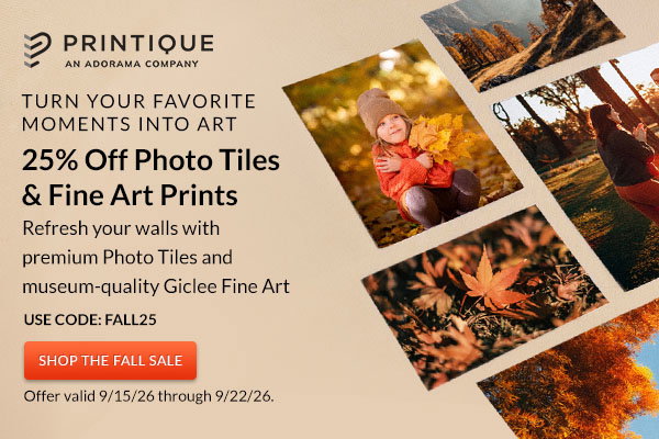 Printique 25% Off Photo Tiles & Fine Art Prints | Shop the Fall Sale