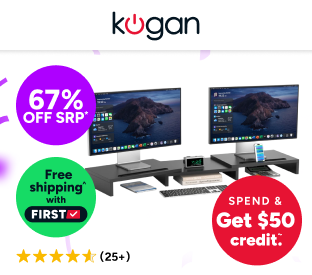 Kogan Modern Dual Monitor & Laptop Stand with Adjustable Length (Black) Product Image