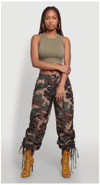 Shop Drawstring Hem Nylon Camo Pants