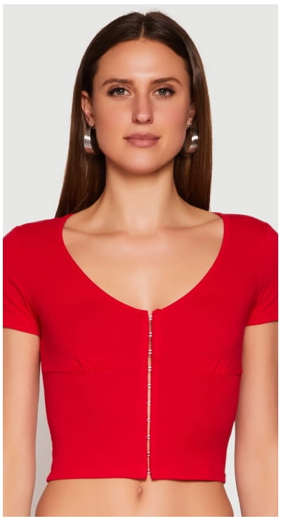 Shop Hook and Eye Short Sleeve Crop Top