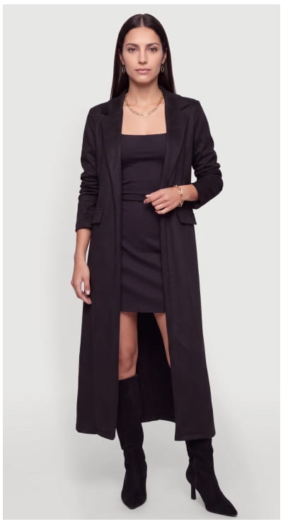 Shop Faux Suede Collared Open Front Duster