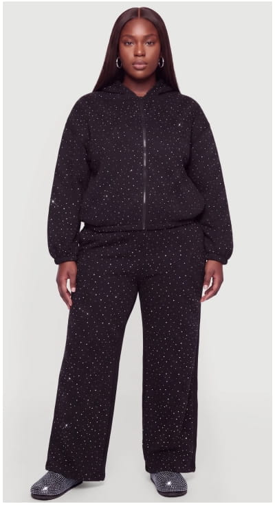 Shop Plus Size Rhinestone High Waisted Wide Leg Sweatpants