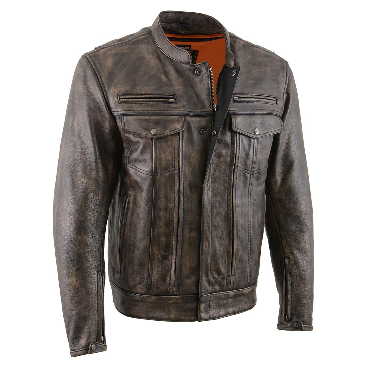 Image of Milwaukee Leather MLM1508 Men's Distressed Brown Premium Leather Motorcycle Rider Jacket