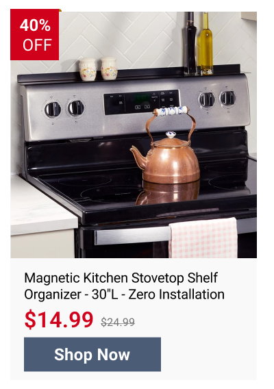 Magnetic Kitchen Stovetop Shelf Organizer - 30"L - Zero Installation