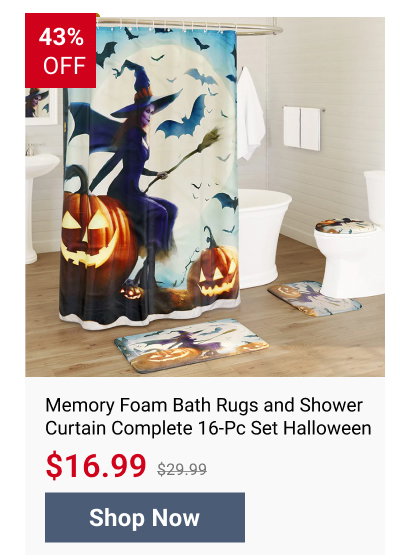 Memory Foam Bath Rugs and Shower Curtain Complete 16-Pc Set Halloween