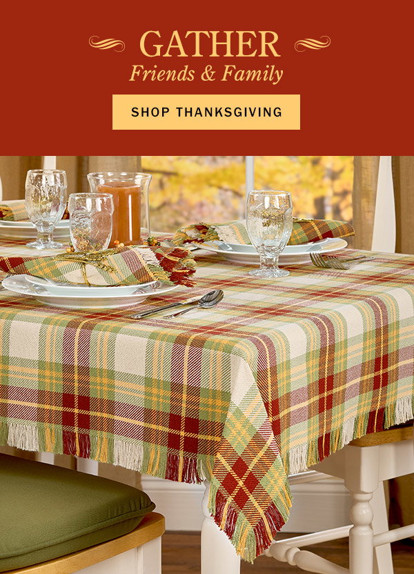 Gather Friends & Family. Shop Thanksgiving. Mountain Weavers Hartland Fall Plaid Weave Cotton Tablecloth, Mountain Weavers Hartland Fall Plaid Cotton Placemat, Set of 2, Flat Chair Cushion