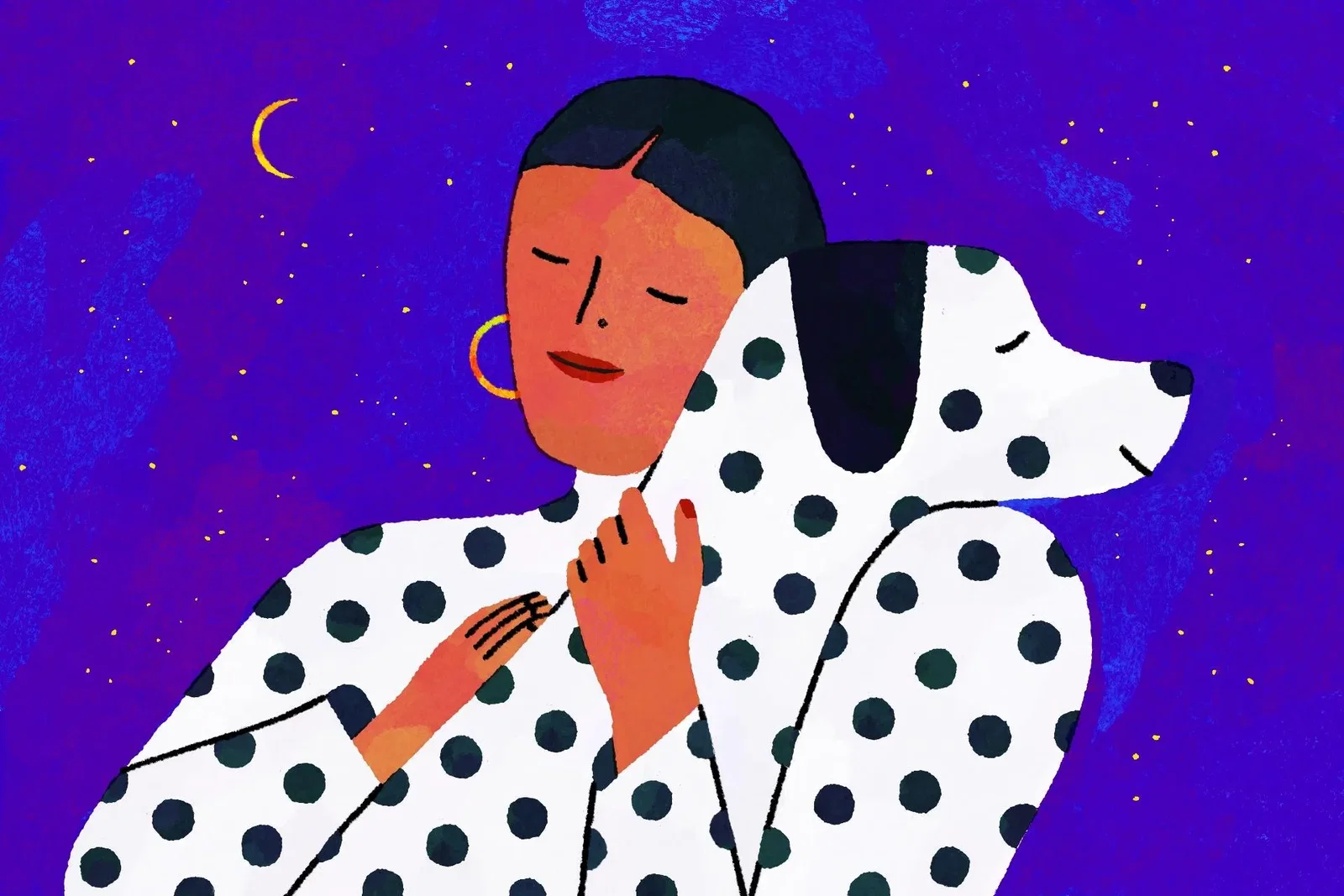 An abstract illustration of a person and their dog | Lorena Spurio for Vox