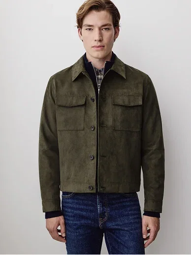 Faux Suede Jacket with Shirt Collar