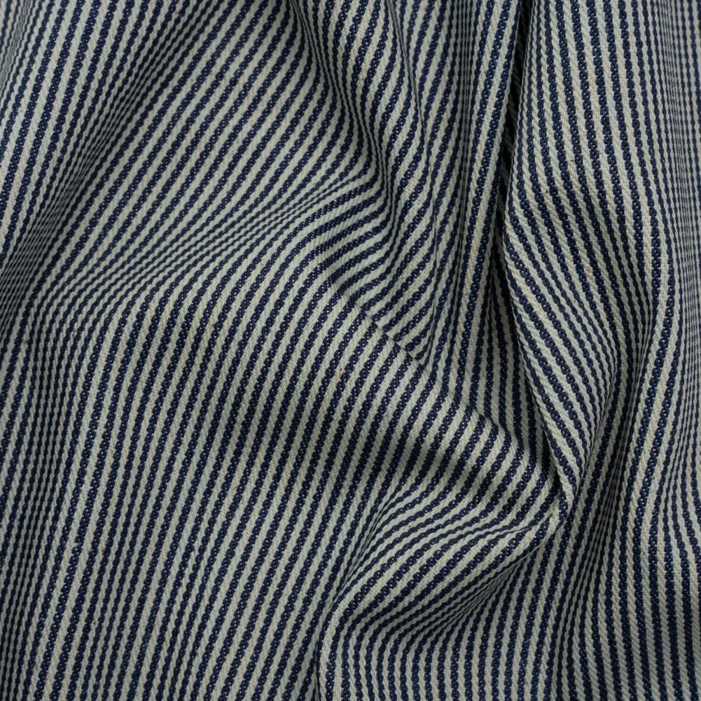 Image of Flexible Cotton Twill Denim - Indigo and Natural Hickory Stripes - Deadstock