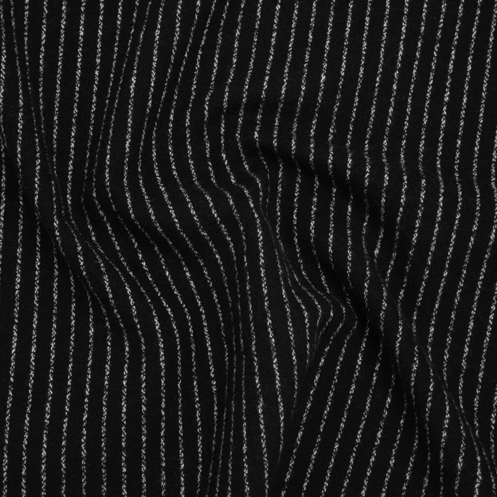 Image of Yarn-Dyed Cotton Flannel - White on Black Chalk Stripes