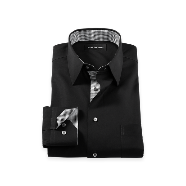 Comfort Stretch Non-Iron Solid Dress Shirt With Contrast Trim - Black-Classic Fit / 17.5 / 33