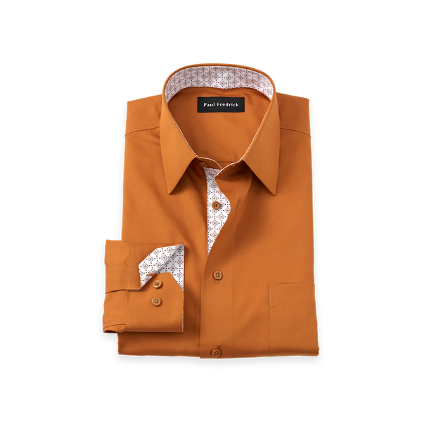 Non-Iron Cotton Solid Dress Shirt With Contrast Trim - Rust-Classic Fit / 17.5 / 35