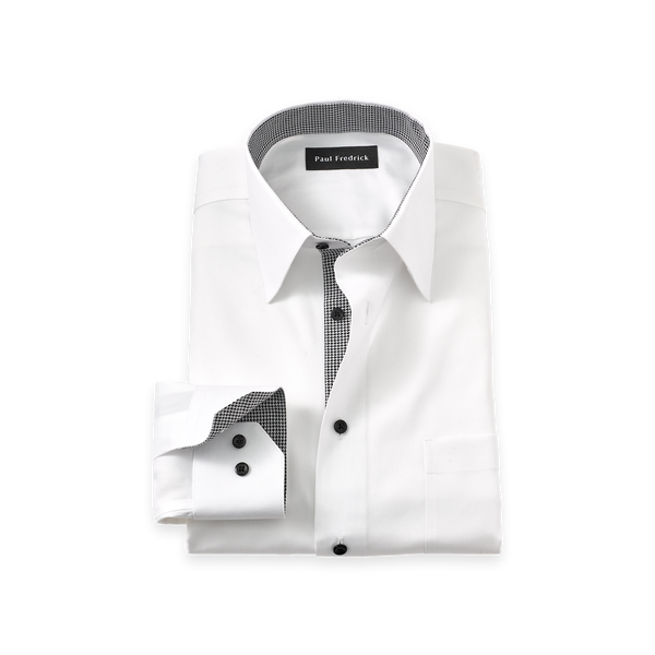Comfort Stretch Non-Iron Solid Dress Shirt With Contrast Trim - White/black-Classic Fit / 19 / 35