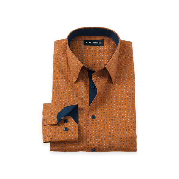 Non-Iron Cotton Paisley Dress Shirt With Contrast Trim - Rust-Classic Fit / 17.5 / 35