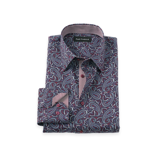 Non-Iron Cotton Paisley Dress Shirt With Contrast Trim - Burgundy Multi-Classic Fit / 17.5 / 33