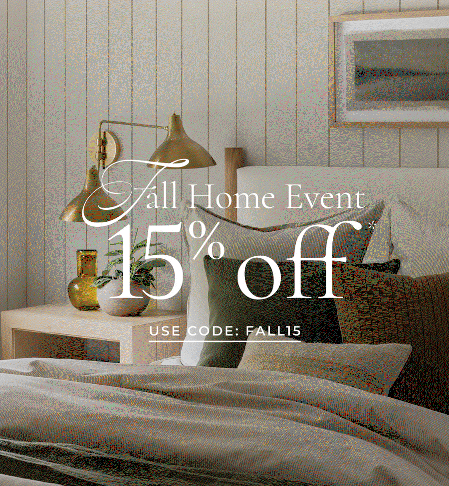 Gif image showing various Tempaper wallpaper installed in rooms or in rolls. Text ovleray "Fall Home Event 15% Off* Use Code FALL15