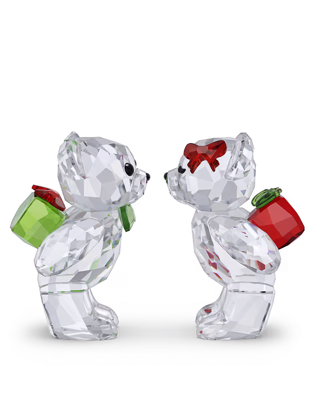 A playful Kris Bear couple, cheekily hiding the gifts they are about to exchange