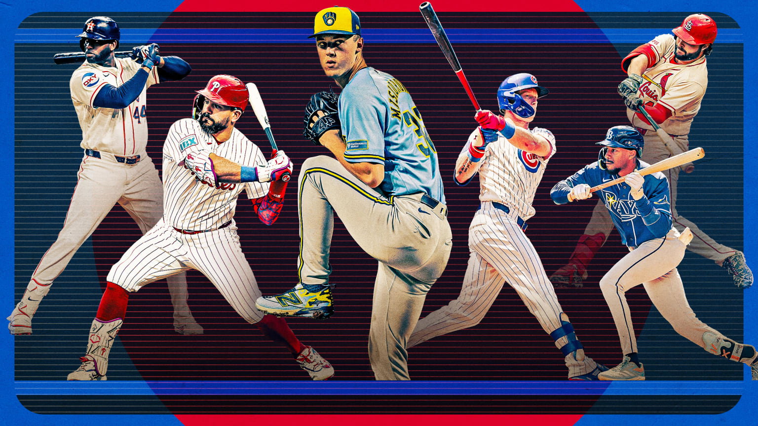 Yordan Alvarez, Kyle Schwarber, Jacob Misiorowski, Pete Crow-Armstrong, Chandler Simpson and Alec Burleson