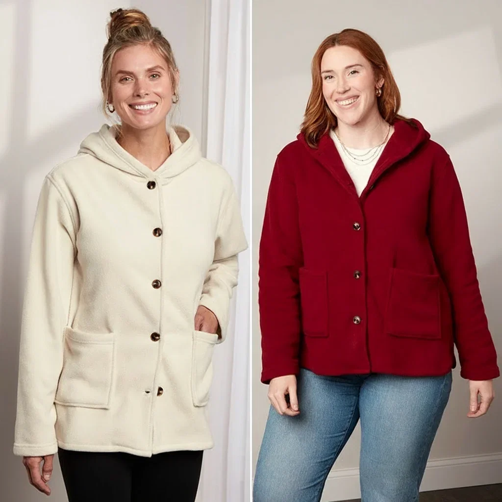 Image of Women's Button-Up Fleece Jacket with Hood