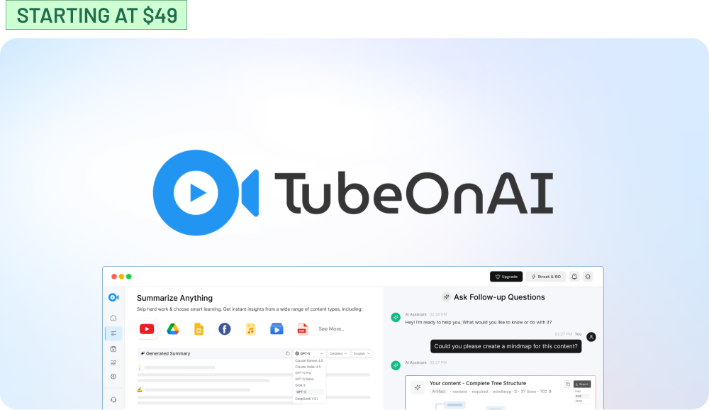 Shop TubeOnAI (Starting at $49, Plus Early Access))
