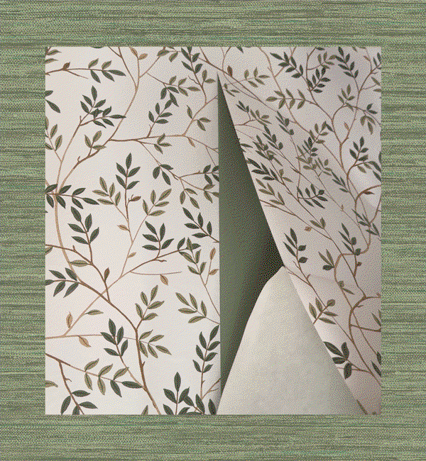 Gif Image of Tempaper's branches being applied to a wall with a wallpaper squeegee"