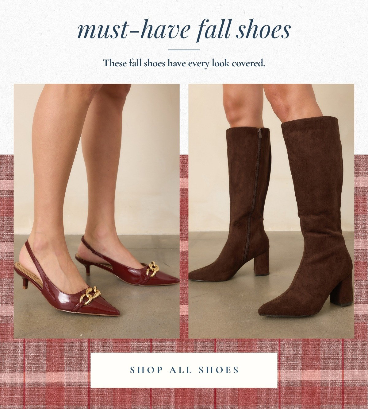 'Must-have fall shoes.' Images of different fall shoes.