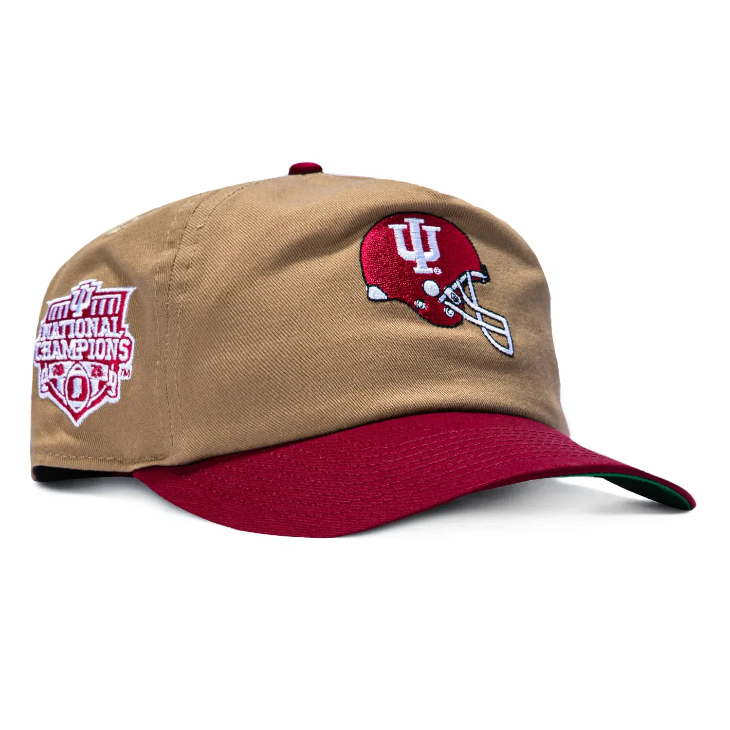 Image of New Era 19Twenty Indiana Hoosiers 2025 National Champions Patch Undefeated Snapback Pre-Curved Hat - Khaki, Cardinal