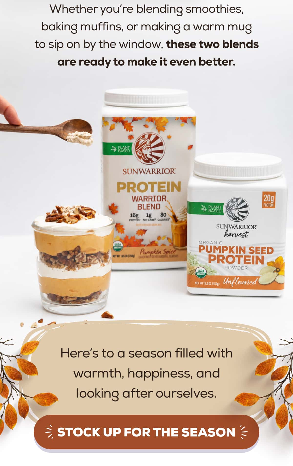 Whether you’re blending smoothies, baking muffins, or making a warm mug to sip on by the window, these two blends are ready to make it even better.  Here’s to a season filled with warmth, happiness, and looking after ourselves. STOCK UP FOR THE SEASON