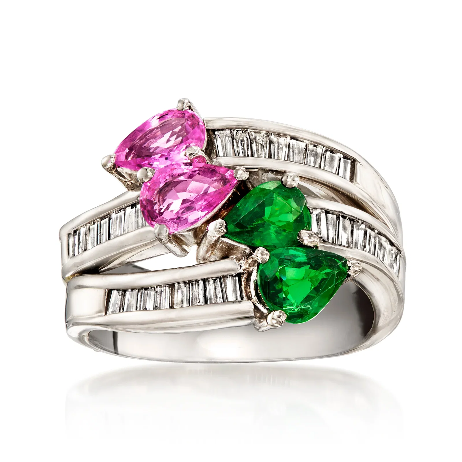 Image of C. 1990 Vintage 1.72 ct. t.w. Multi-Gemstone and .50 ct. t.w. Diamond Ring in Platinum. Size 5.5