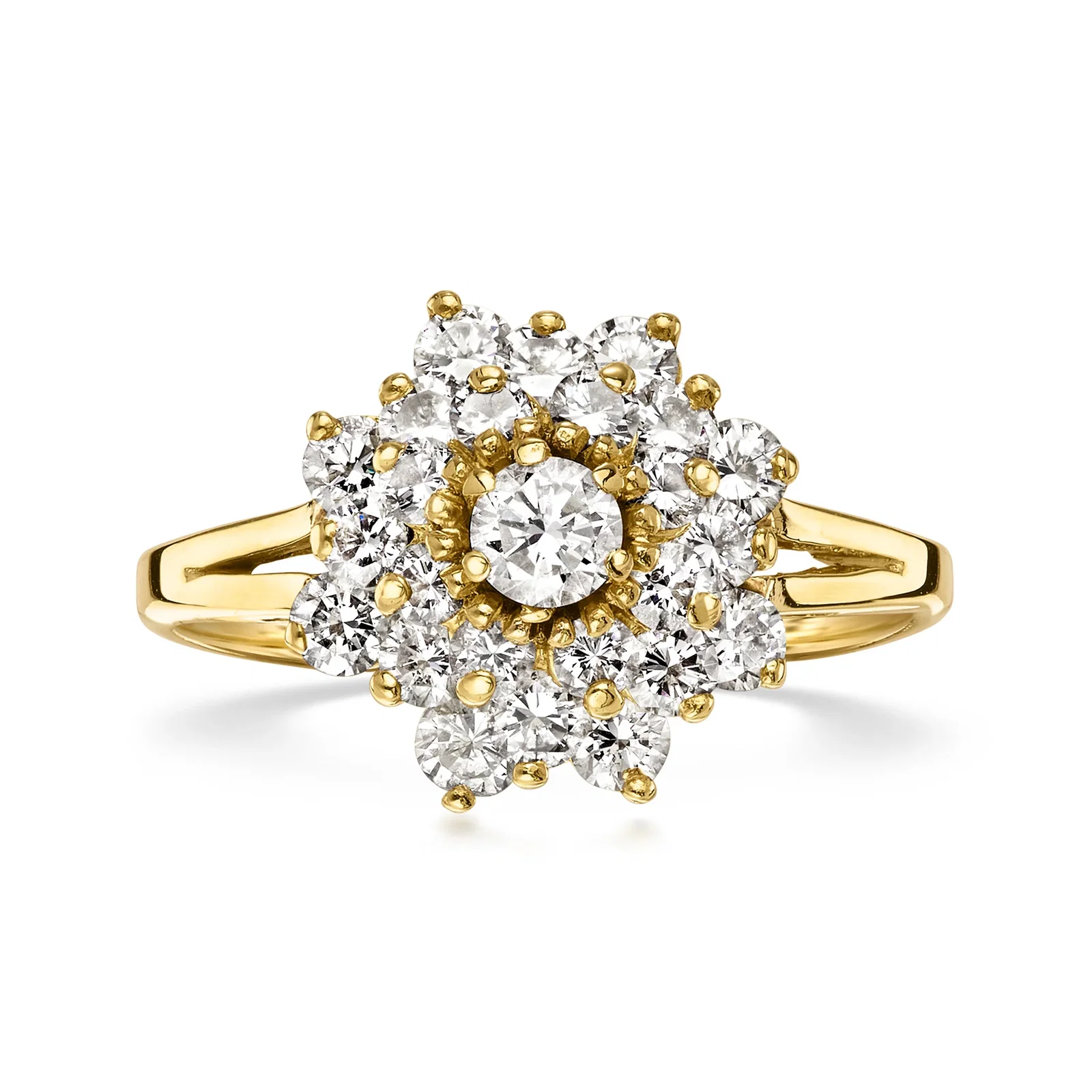 Image of C. 1990 Vintage 1.25 ct. t.w. Diamond Flower Ring in 18kt Yellow Gold. Size 7