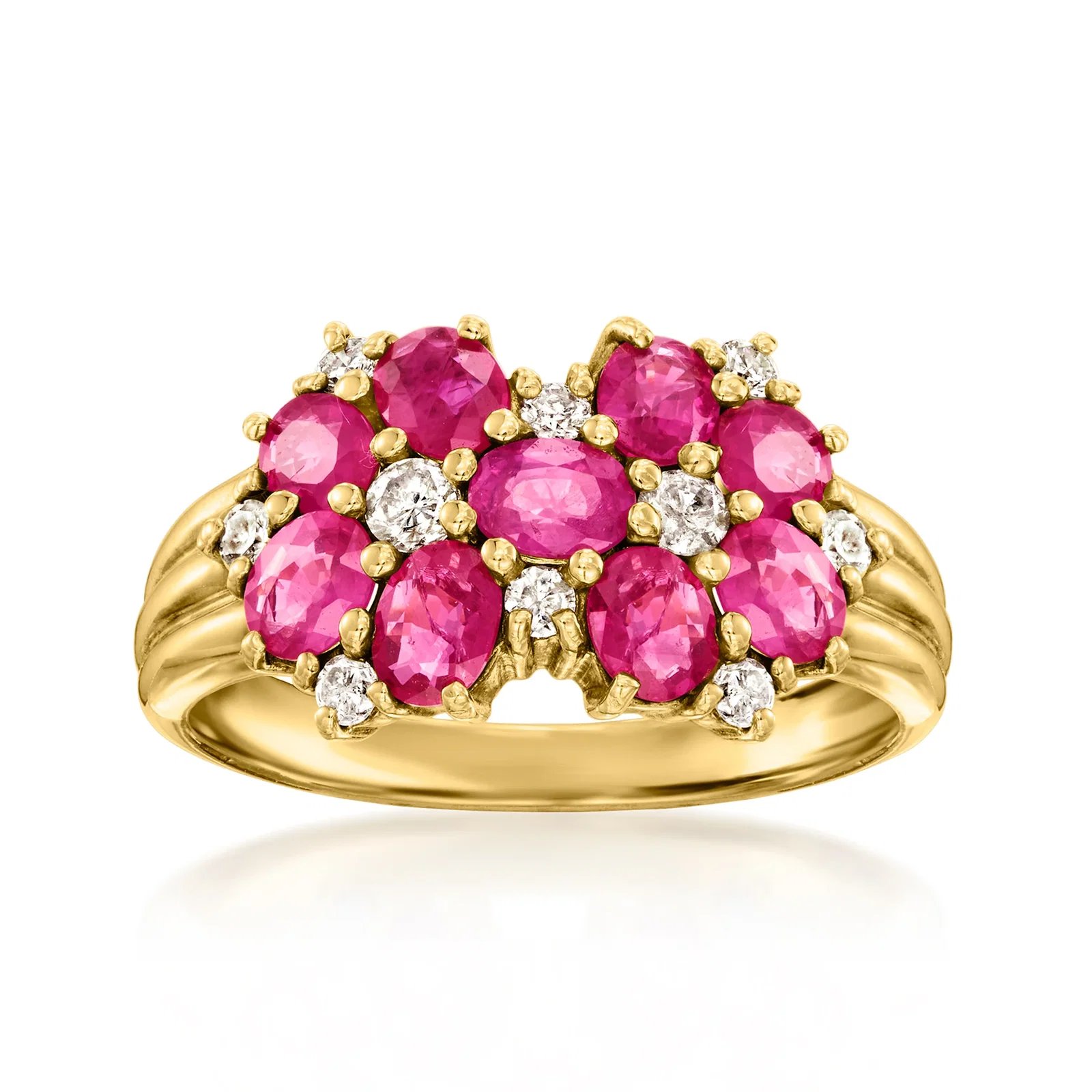 Image of C. 1980 Vintage 1.85 ct. t.w. Ruby and .30 ct. t.w. Diamond Ring in 18kt Yellow Gold. Size 6