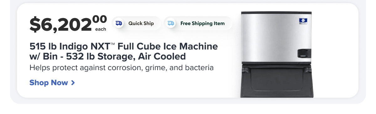 Manitowoc 515 lb Indigo NXT™ Full Cube Ice Machine w/ Bin