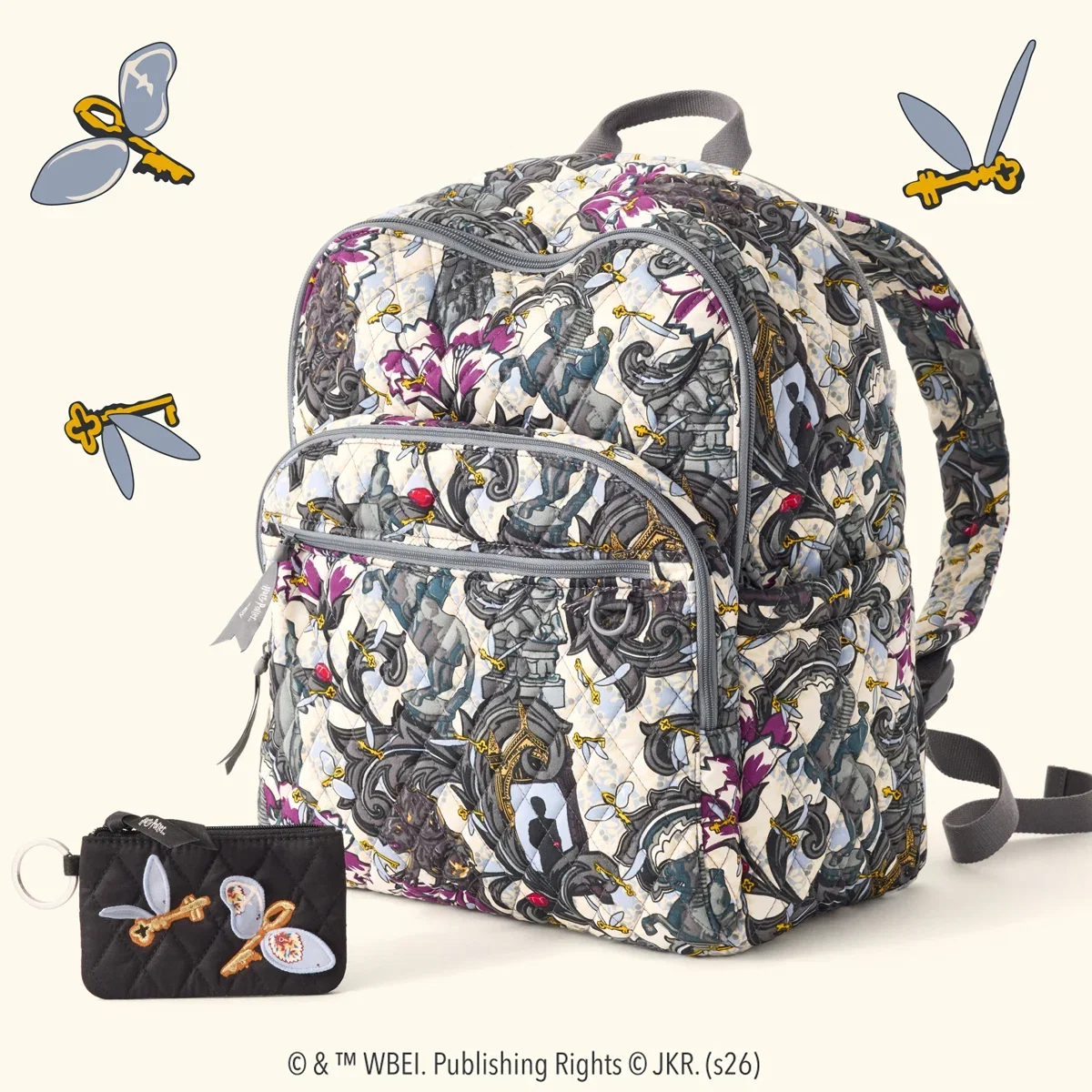 Vera Bradley x Harry Potter Bancroft Viney Floral Backpack, $165 x Harry Potter Flying Keys Zip ID Case, $25 Online & select stores.