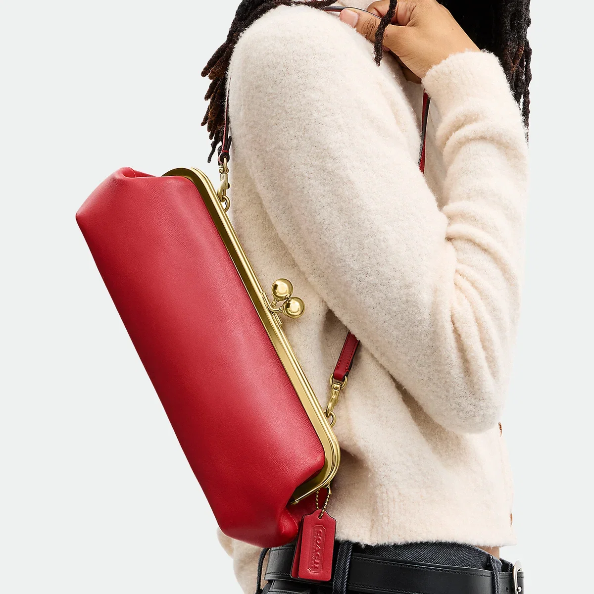 COACH Kisslock 30 East West Leather Frame Shoulder Bag, $350