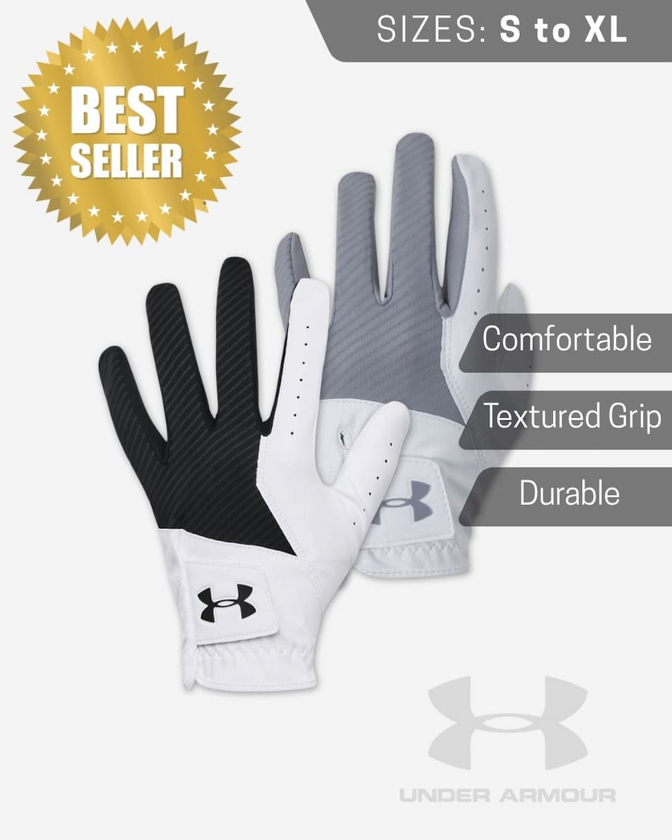 Under Armour Mens 2026 UA Medal Synthetic Leather Textured Palm Golf Glove