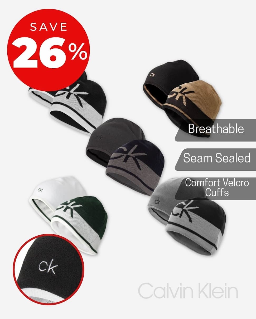 Calvin Klein Mens 2026 CK Logo Reversible Striped Knit Beanie Hat